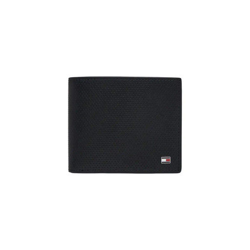 Portefeuille en cuir noir perforé avec petit Tommy Hilfiger Logo en bas à droite pour hommes 11x9cm