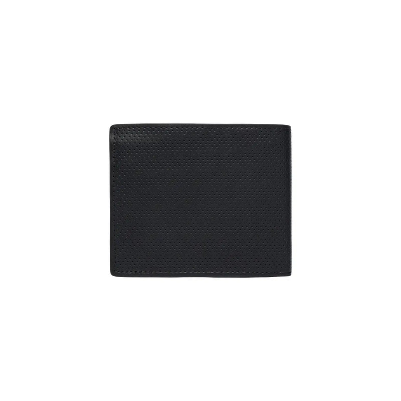 Tommy Hilfiger men leather wallet black 11x9cm with perforated design and precise stitching along the edges