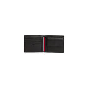 Tommy Hilfiger men leather wallet black with red white and blue striped interior divider W11 x H9.5cm