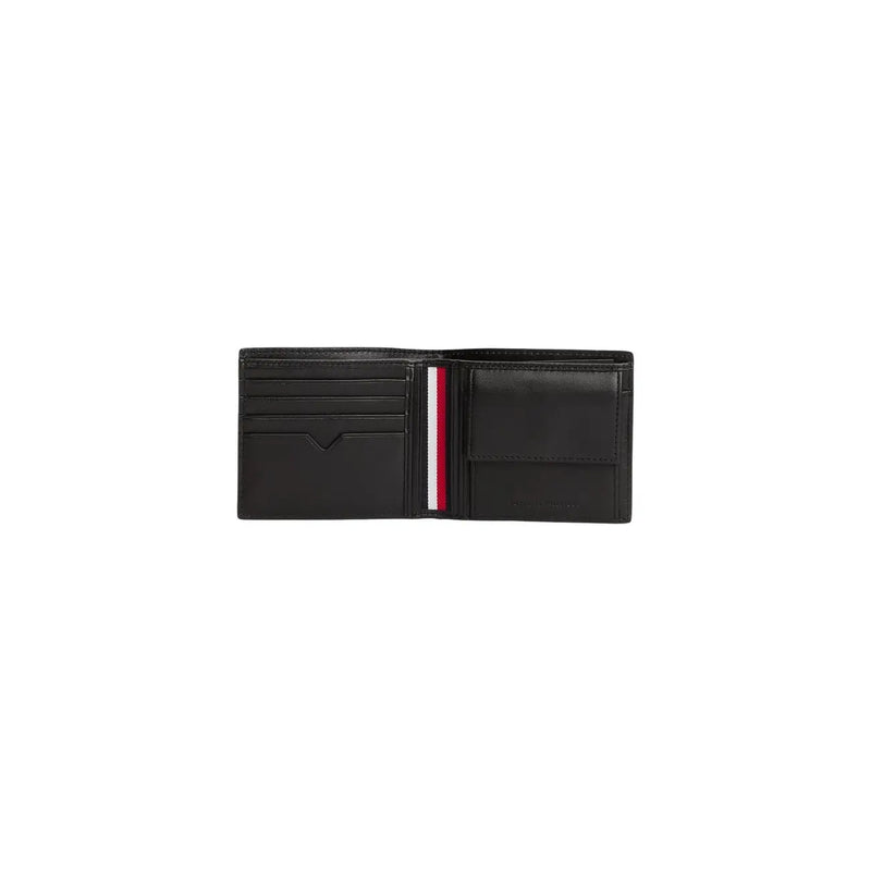 Tommy Hilfiger men leather wallet black with red white and blue striped interior divider W11 x H9.5cm