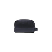 Tommy Hilfiger Trousse de toilette homme en cuir noir texturé avec fond et poignée bleu marine, petit format