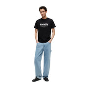 Tommy Hilfiger T-shirt noir en coton bio pour homme, avec logo blanc imprimé sur la poitrine