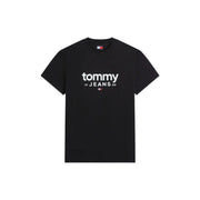 Tommy Hilfiger T-shirt noir en coton bio pour homme, avec logo Tommy 19 Jeans 85 blanc et étiquette de la marque sur le devant
