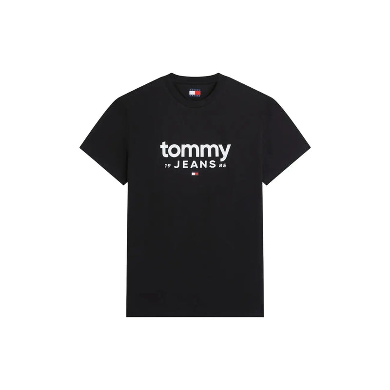 Tommy Hilfiger T-shirt noir en coton bio pour homme, avec logo Tommy 19 Jeans 85 blanc et étiquette de la marque sur le devant