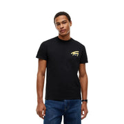 Tommy Hilfiger T-shirt noir en coton biologique pour homme avec logo doré sur la poitrine gauche, idéal pour une tenue décontractée.