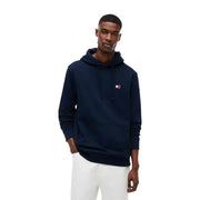 Sweat à capuche bleu marine Tommy Hilfiger pour homme en coton biologique avec petit logo brodé sur la poitrine et capuche.