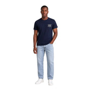 T-shirt Tommy Hilfiger bleu marine pour homme, en coton bio, manches courtes, avec logo blanc sur la poitrine gauche.