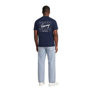 bleu marine Tommy Hilfiger coton biologique pour homme t-shirt avec une grille blanche et un imprimé logo dans un style décontracté