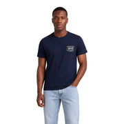 bleu marine Tommy Hilfiger T-shirt homme en coton bio à manches courtes avec logo à motif quadrillé blanc sur la poitrine
