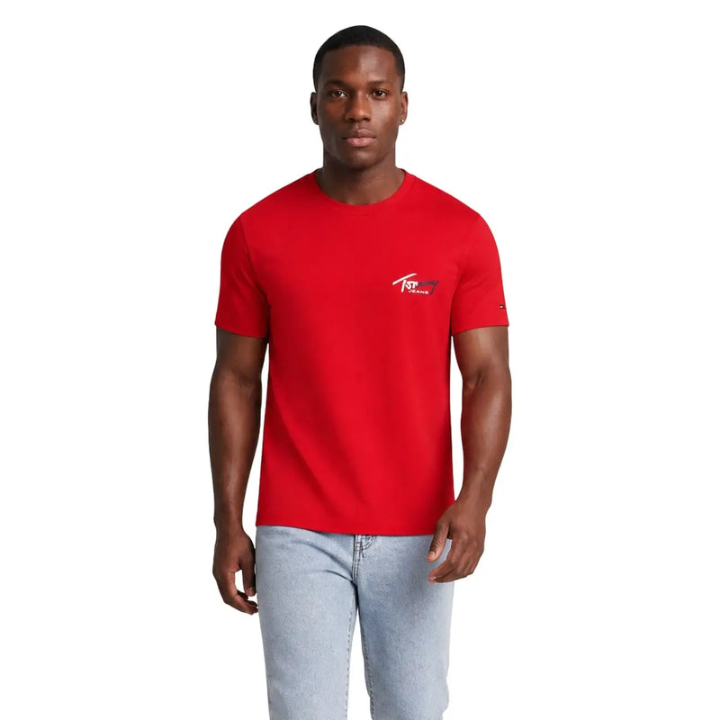 Tommy Hilfiger T-shirt rouge en coton bio pour homme, orné du motif rouge Tommy Hilfiger logo sur le devant