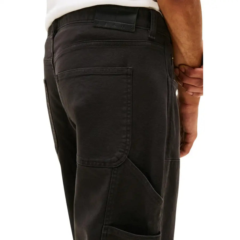 Tommy Hilfiger men organic cotton stretch black jeans with rugged dark wash and multiple pockets