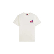 couleur crème Tommy Hilfiger T-shirt homme en coton bio avec logo rose et violet rétro éclatant sur la poitrine