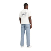 Tommy Hilfiger T-shirt homme en coton bio blanc au dos avec motif quadrillé noir et logo signature