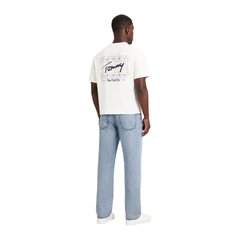 Tommy Hilfiger T-shirt homme en coton bio blanc au dos avec motif quadrillé noir et logo signature