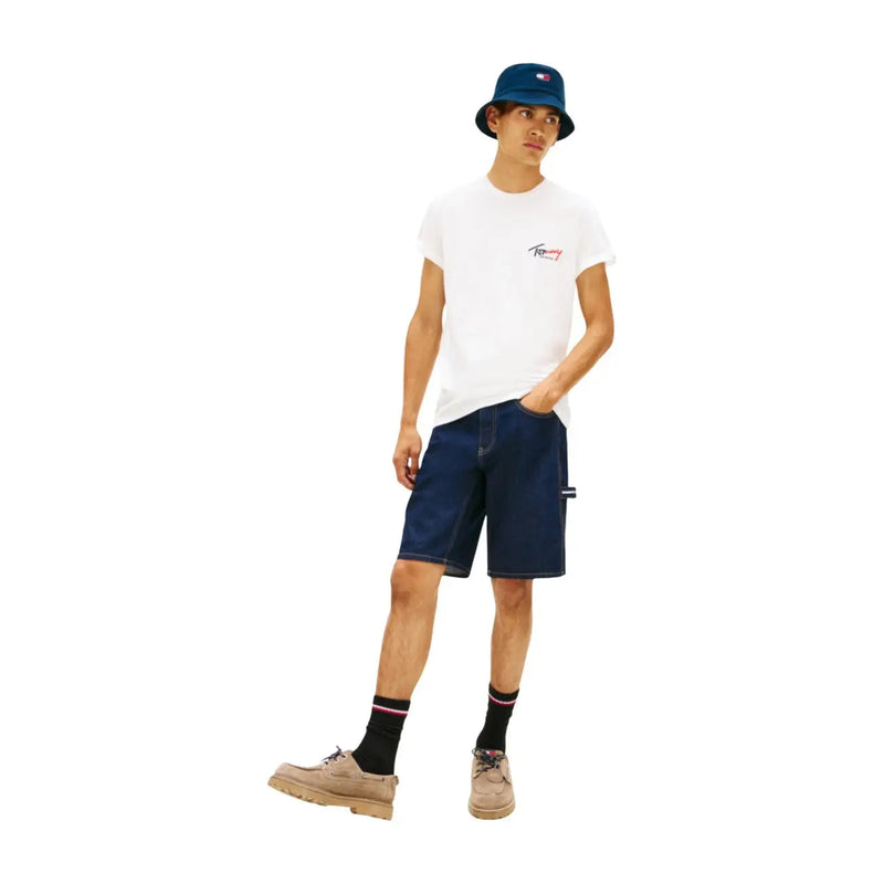 Tommy Hilfiger T-shirt blanc en coton bio pour homme, avec petit logo brodé sur la poitrine.