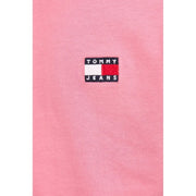 Tommy Hilfiger T-shirt rose en coton biologique pour homme avec écusson logo brodé classique à rayures noires, blanches et rouges