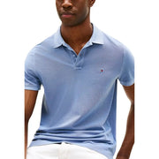 bleu clair Tommy Hilfiger Polo homme à tissage texturé subtil et logo drapeau emblématique brodé sur la poitrine gauche