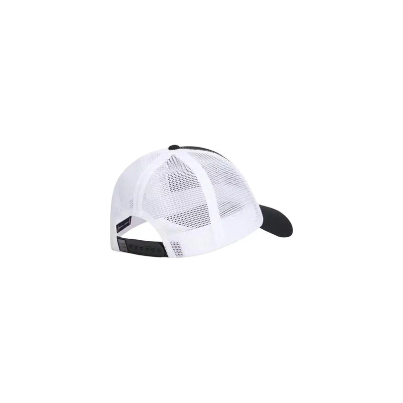 Tommy Hilfiger Casquette trucker noire pour homme avec inscription, panneaux avant blancs unis, en coton biologique et dos en mesh avec sangle réglable.