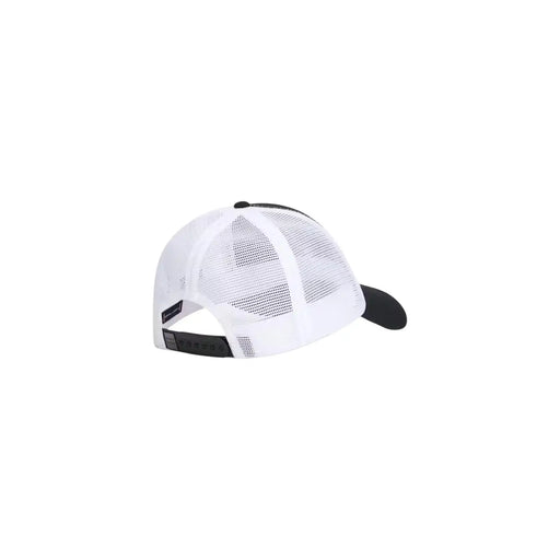 Tommy Hilfiger Casquette trucker noire pour homme avec inscription, panneaux avant blancs unis, en coton biologique et dos en mesh avec sangle réglable.