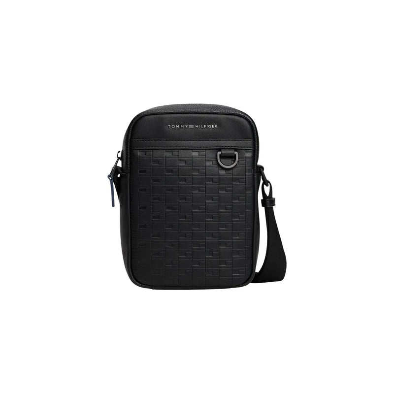 Sac bandoulière Tommy Hilfiger pour homme, noir, en polyuréthane tissé texturé, au design minimaliste et élégant.