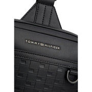 Sac bandoulière Tommy Hilfiger pour homme, noir, en cuir polyuréthane tissé texturé avec détails de surpiqûres, 24 x 33 x 9 cm