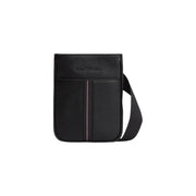 Tommy Hilfiger Sac bandoulière homme en cuir texturé noir avec poche zippée et détails rayés rouges et blancs 21 x 25 x 5 cm