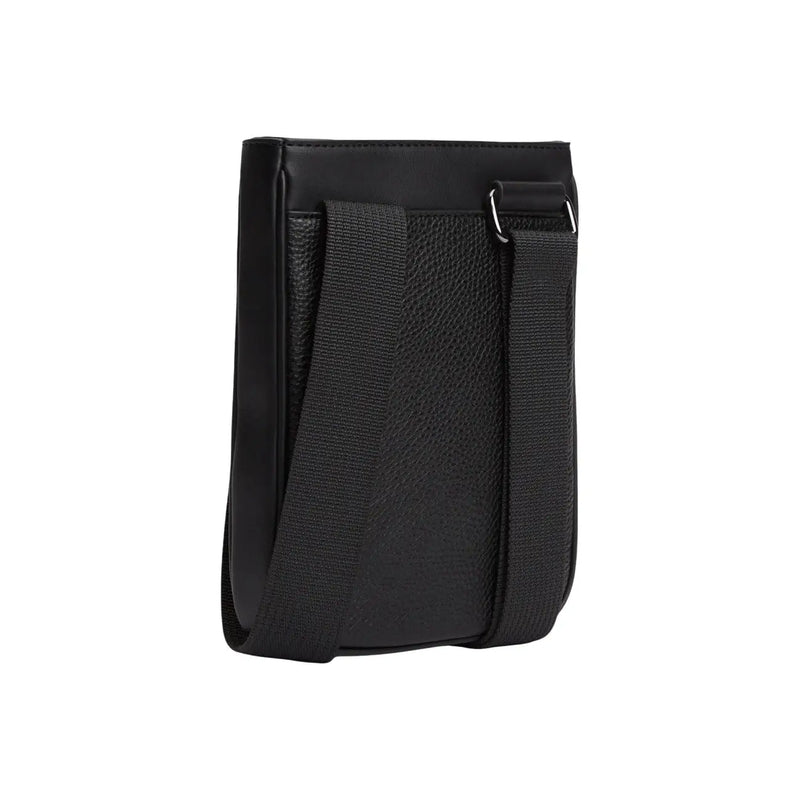 Tommy Hilfiger Sac bandoulière homme en cuir texturé noir avec poche zippée et bandoulière réglable 21 x 25 x 5 cm