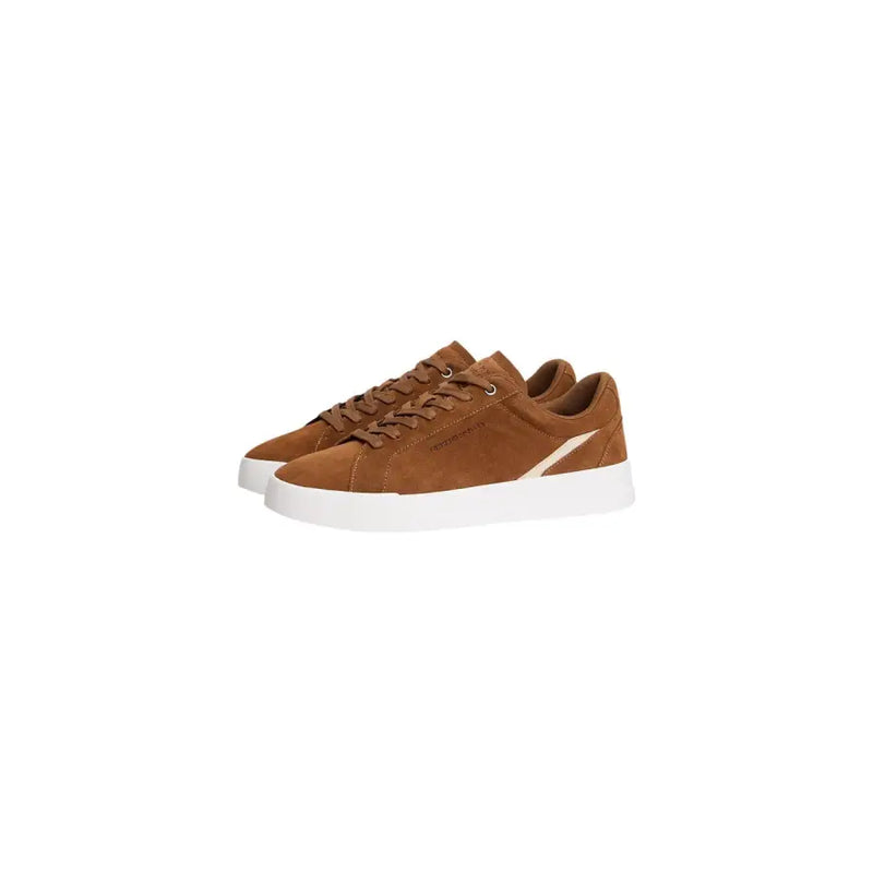 Tommy Hilfiger baskets basses en daim beige pour hommetop Chaussures à semelle en caoutchouc blanc et bande latérale beige pour l'automne et l'hiver