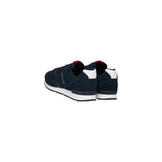 Tommy Hilfiger Baskets homme en daim bleu marine avec semelles en caoutchouc blanc et doublure rouge, modèle FM0FM05830