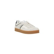 Tommy Hilfiger Baskets pour hommes en cuir blanc avec détails noirs et semelle en caoutchouc beige, au design classique