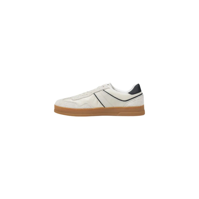 Tommy Hilfiger Baskets pour homme en cuir suédé blanc avec des détails noirs et une semelle en caoutchouc beige pour un style décontracté