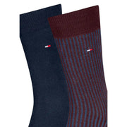 Tommy Hilfiger men socks two pack in navy and burgundy cotton blend with striped pattern for everyday wear