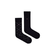 Tommy Hilfiger men socks cotton black argyle 2 pack with one silver-stitched argyle pattern and one solid black pair