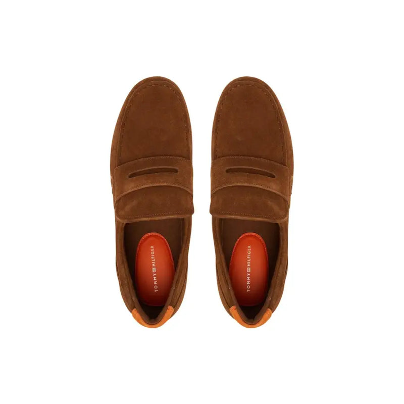 Tommy Hilfiger Mocassins en daim camel pour homme, modèle classique à enfiler et doublure intérieure orange