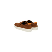 Tommy Hilfiger men suede moccasin camel slip-on sneakers with white rubber sole and orange heel tab