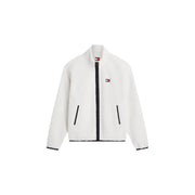 Tommy Hilfiger Sweat-shirt homme en polaire blanche avec fermeture éclair et finitions noires, en polyester et capuche.