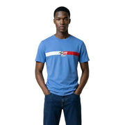 Tommy Hilfiger hommes t-shirt T-shirt en coton bio bleu à rayures horizontales blanches et rouges et logo de la marque sur la poitrine
