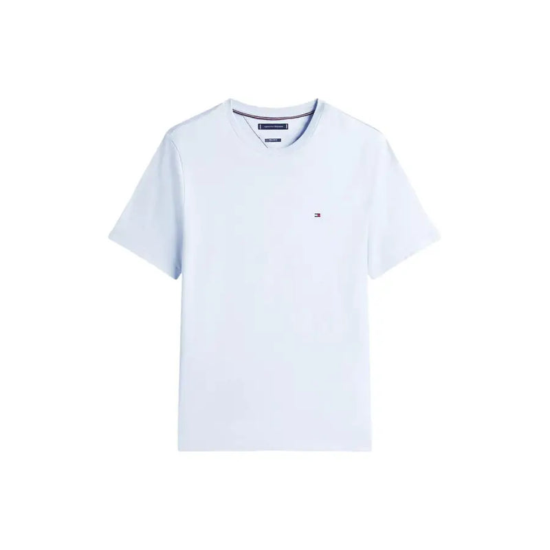 T-shirt blanc Tommy Hilfiger à manches courtes t-shirt avec un logo discret sur la poitrine gauche, en coton biologique bleu clair, coupe classique