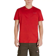 Tommy Hilfiger T-shirt rouge homme coupe slim avec petit logo blanc, en coton biologique couleur camel.