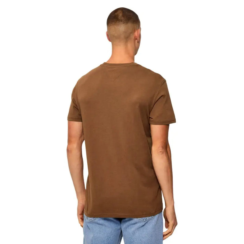 Tommy Hilfiger T-shirt homme slim camel en coton bio marron, col rond simple et manches courtes