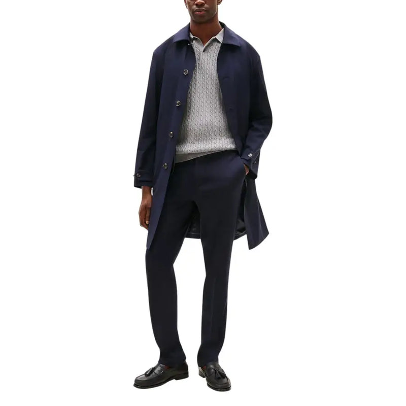 Manteau en laine bleu marine avec fermeture à boutons et col classique orné de Tommy Hilfiger pantalons pour hommes