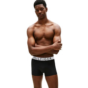 Black tommy hilfiger men trunks cooling tech nylon boxer briefs with white waistband and black logo lettering