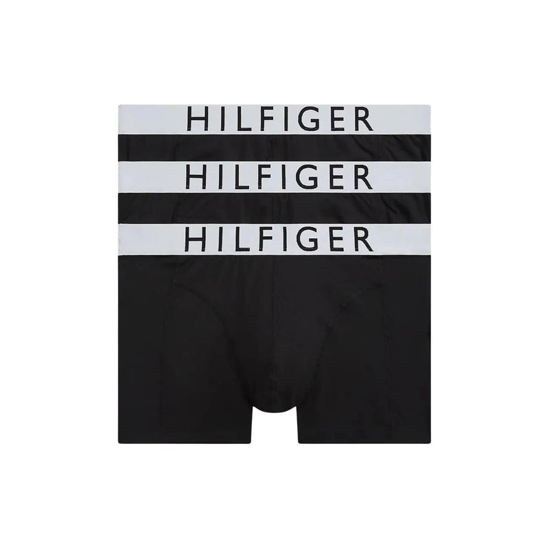 Tommy Hilfiger men trunks black cooling tech nylon briefs with white waistband and bold black logo lettering
