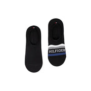 Chaussettes invisibles noires Tommy Hilfiger avec bande rayée blanche et marine et logo de marque bien visible, pour sous-vêtements masculins