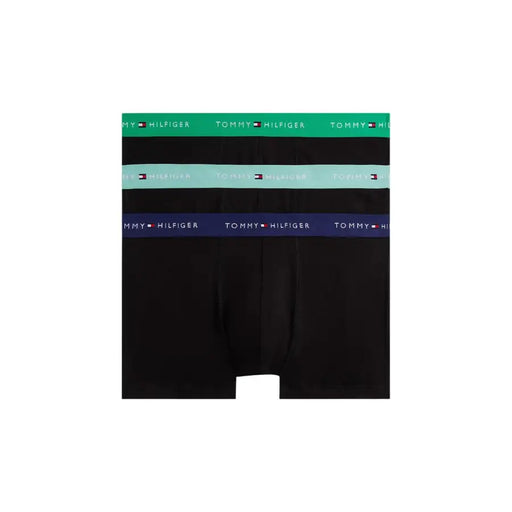 Tommy Hilfiger Sous-vêtements pour hommes, boxers noirs avec ceintures élastiques vertes, bleu clair et marine ornées d'un logo