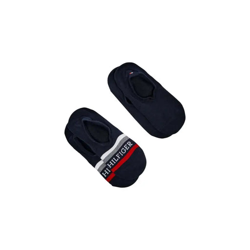 bleu marine Tommy Hilfiger Chaussettes invisibles pour hommes avec une bande rayée blanche et rouge et le logo de la marque
