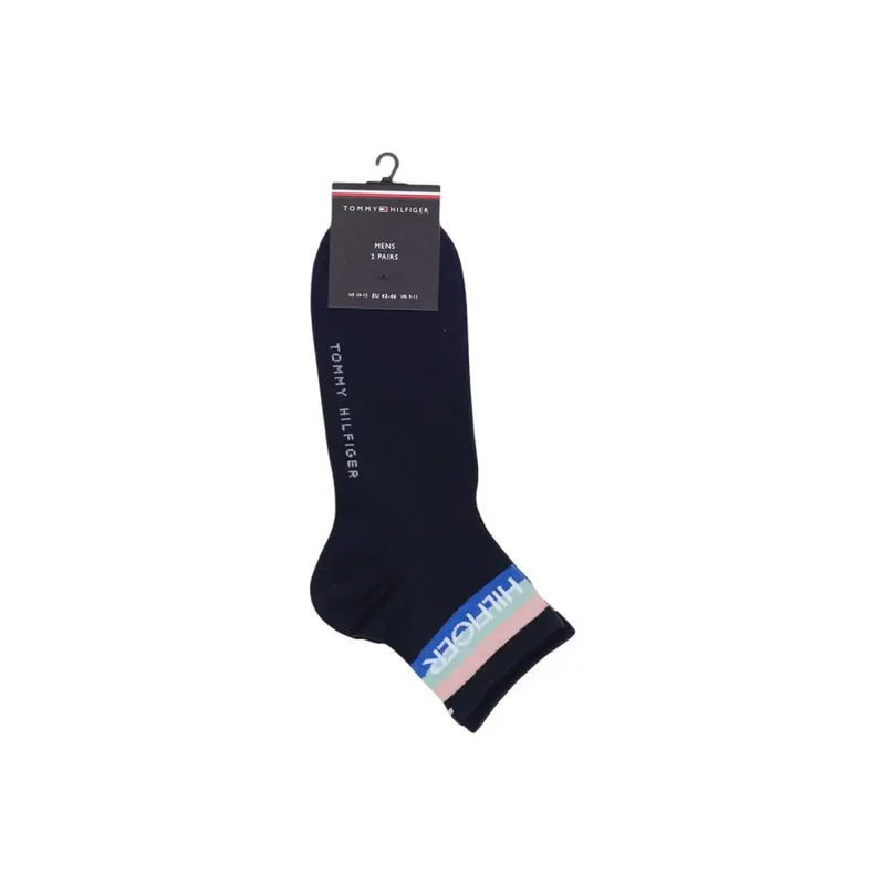 bleu foncé Tommy Hilfiger Chaussettes pour hommes à revers rayé bleu clair, rose et blanc, pour une tenue décontractée