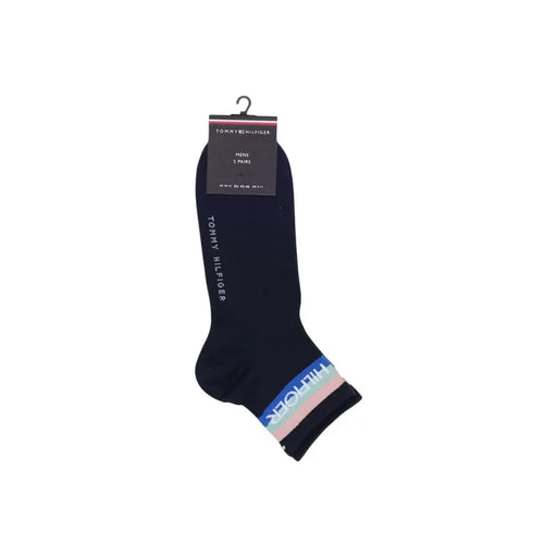 bleu foncé Tommy Hilfiger Chaussettes pour hommes à revers rayé bleu clair, rose et blanc, pour une tenue décontractée