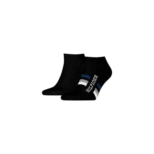 Chaussettes noires Tommy Hilfiger avec logo rayé blanc et bleu marine pour homme