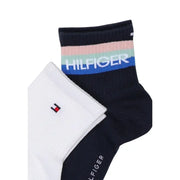 Chaussettes basses bleu marine et blanches avec une bande rayée colorée ornée du Tommy Hilfiger logo pour sous-vêtements masculins
